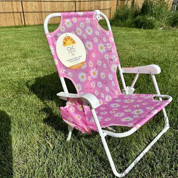 C&C CALIFORNIA Beach Chair Age 3-6 Daisy Pink Umbrella Foldable Cup Hold… - Picture 7 of 7
